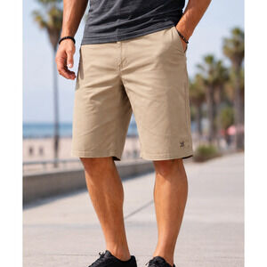 Volcom Mens Khaki Chino Shorts Sz 38 Stretch Casual Skate Flat Front Tan